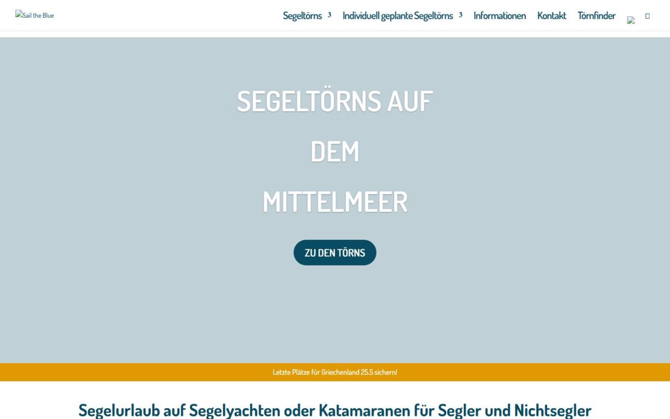Startseite von Sail the Blue im Mai 2024